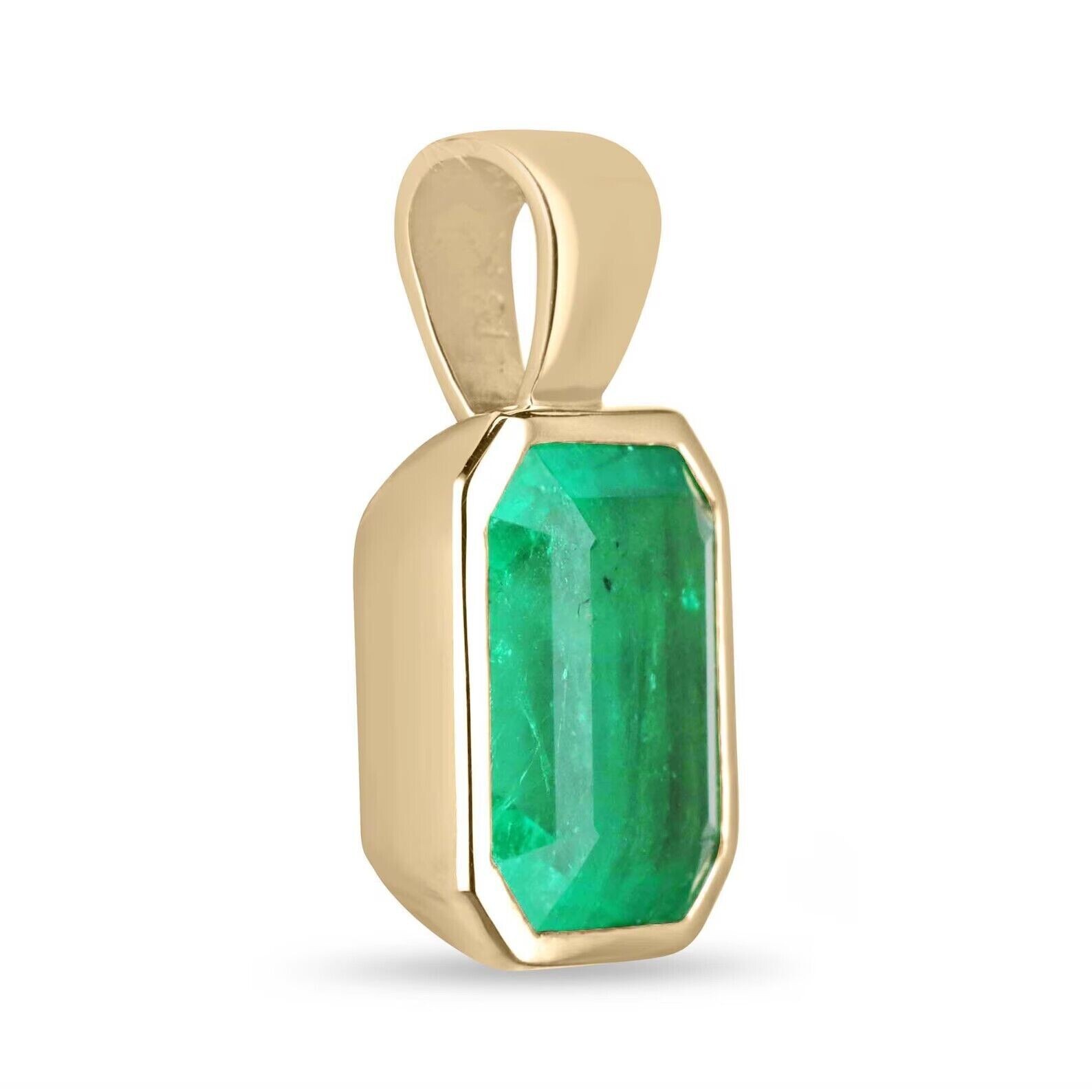 3.00CT Bezel Set 14K Yellow Gold Certified Women’s Pendant Natural Green Emerald
