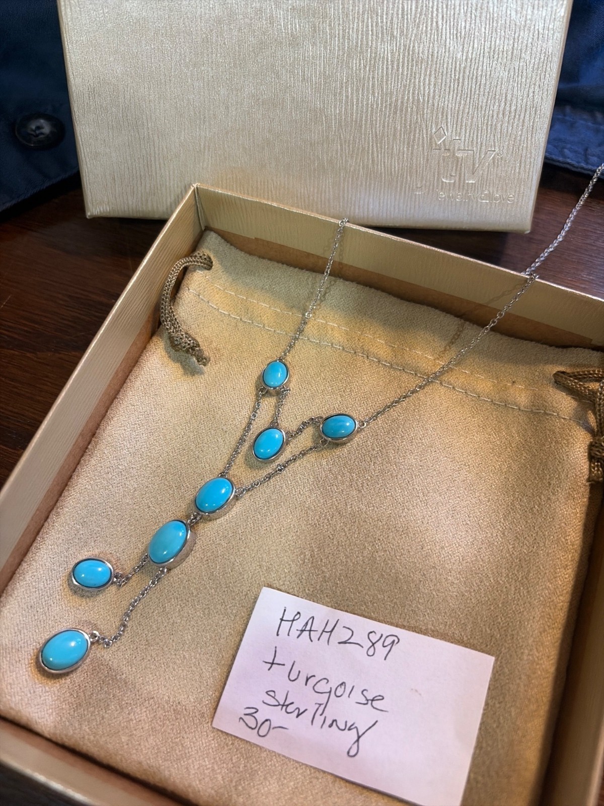 JTV Sleeping Beauty Turquoise Sterling Silver Dangle Necklace Lobster Clasp