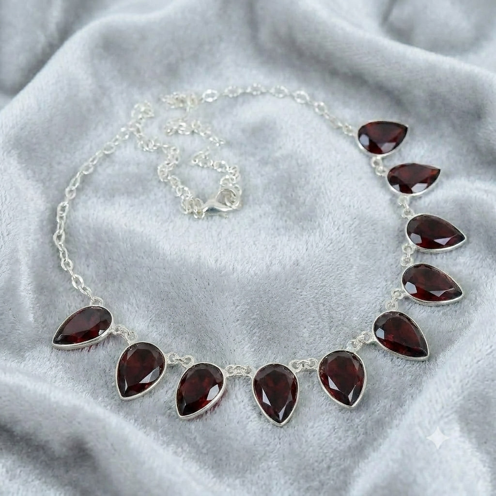 Red Garnet Necklace 925 Sterling Silver Handmade Minimalist Jewelry S-18