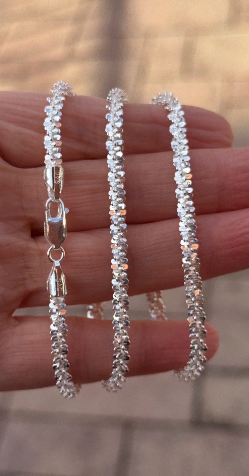 925 Sterling Silver ( 4.6MM) Thick Margarita Criss Cross Rock Sparkle Chain
