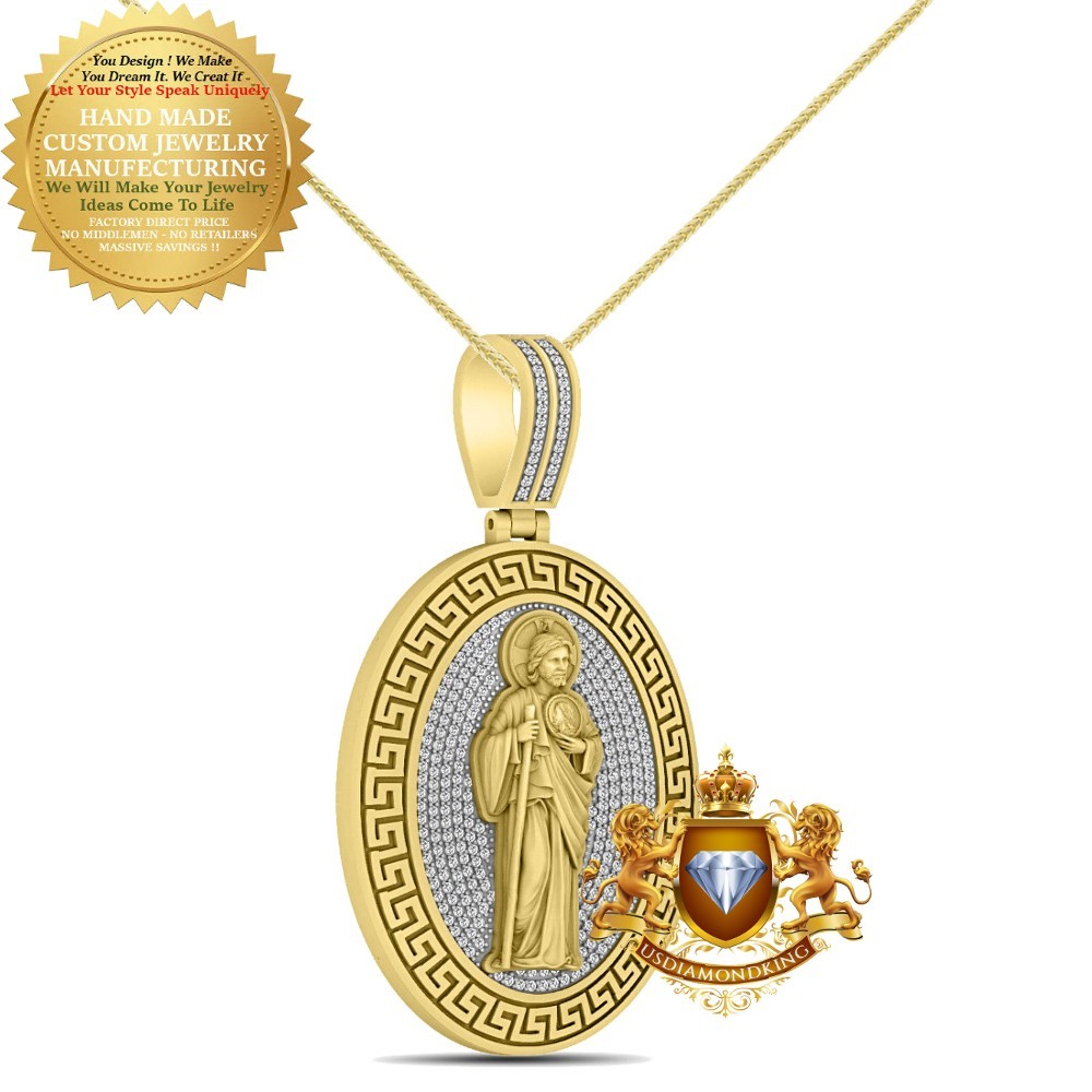Real Diamond 0.87 Ct Saint Jude Apostle Gospel ST. Judas Thaddaeus Charm Pendant