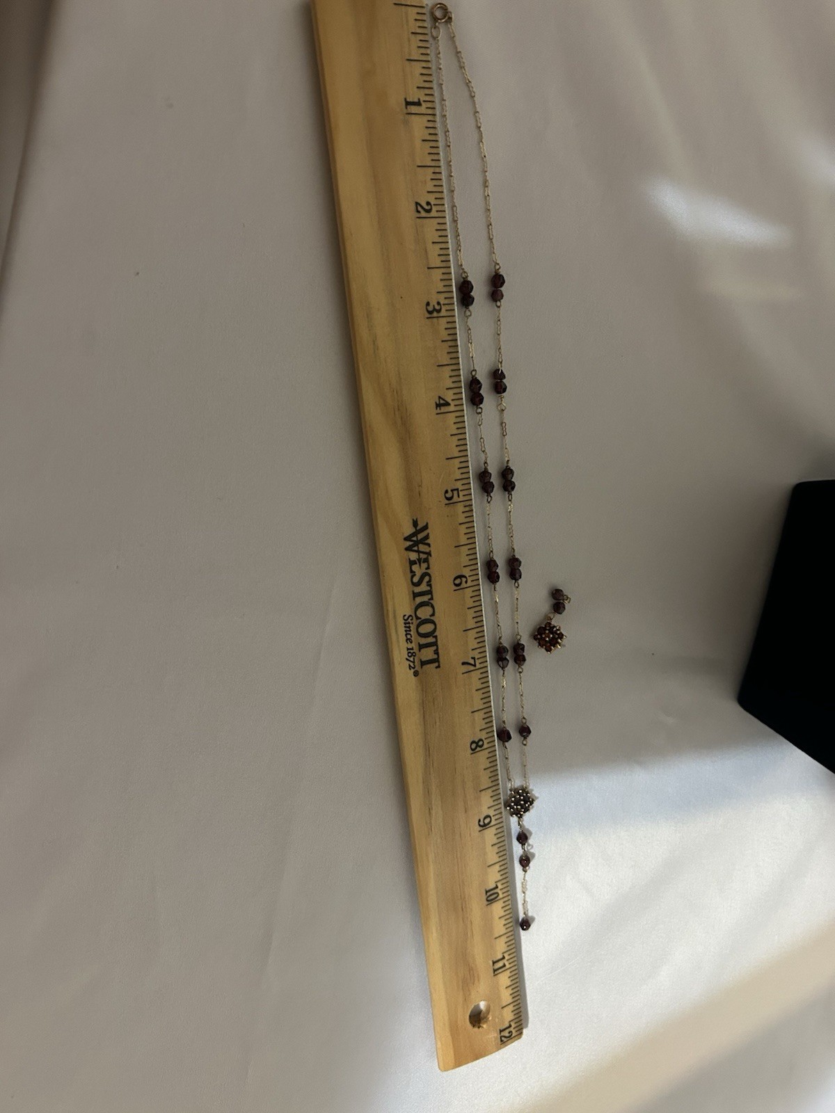 Vintage 10K, Gold Bohemian Garnet Lavalier Y-Necklace Matching Cluster Charm