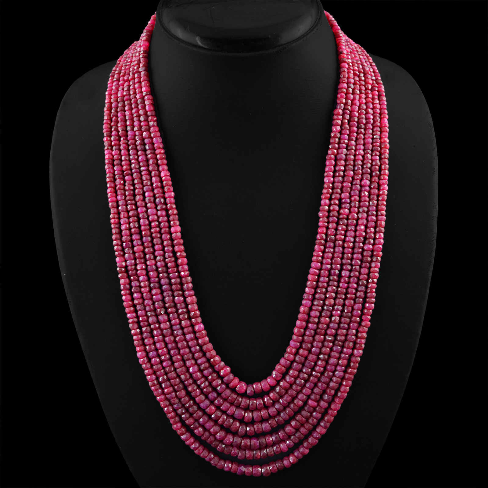 GENUINE 815.00 CTS EARTH MINED 7 LINE RICH RED RUBY BEADS NECKLACE – BIG DEAL