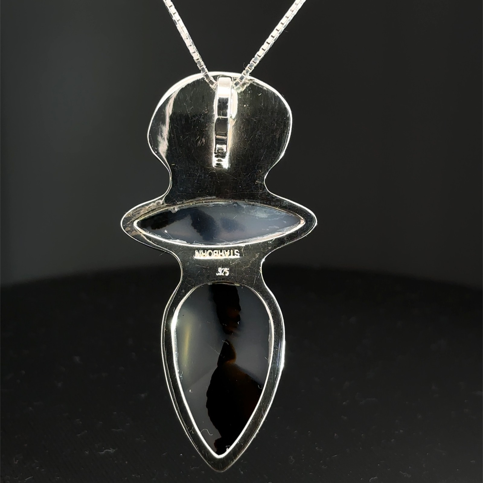 Sterling Silver Agate Druzy And Moss Agate Pendant (1 1/4 x 2 3/8 Inch) STARBORN