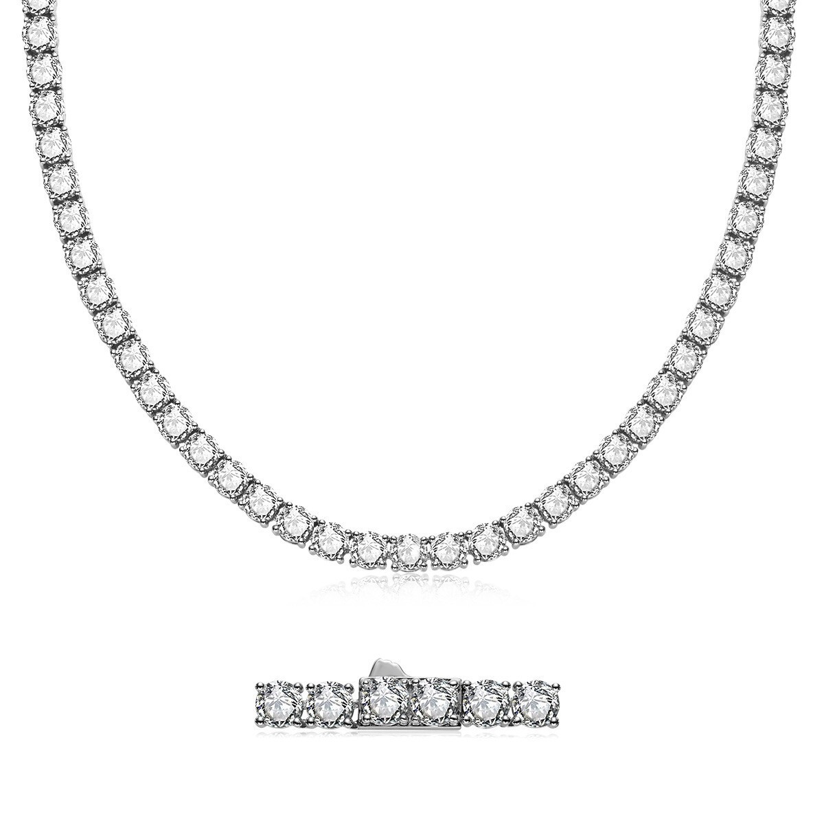 3-6.5MM REAL MOISSANITE Silver Tennis Chain Necklace – VVS D Color – Pass Tester
