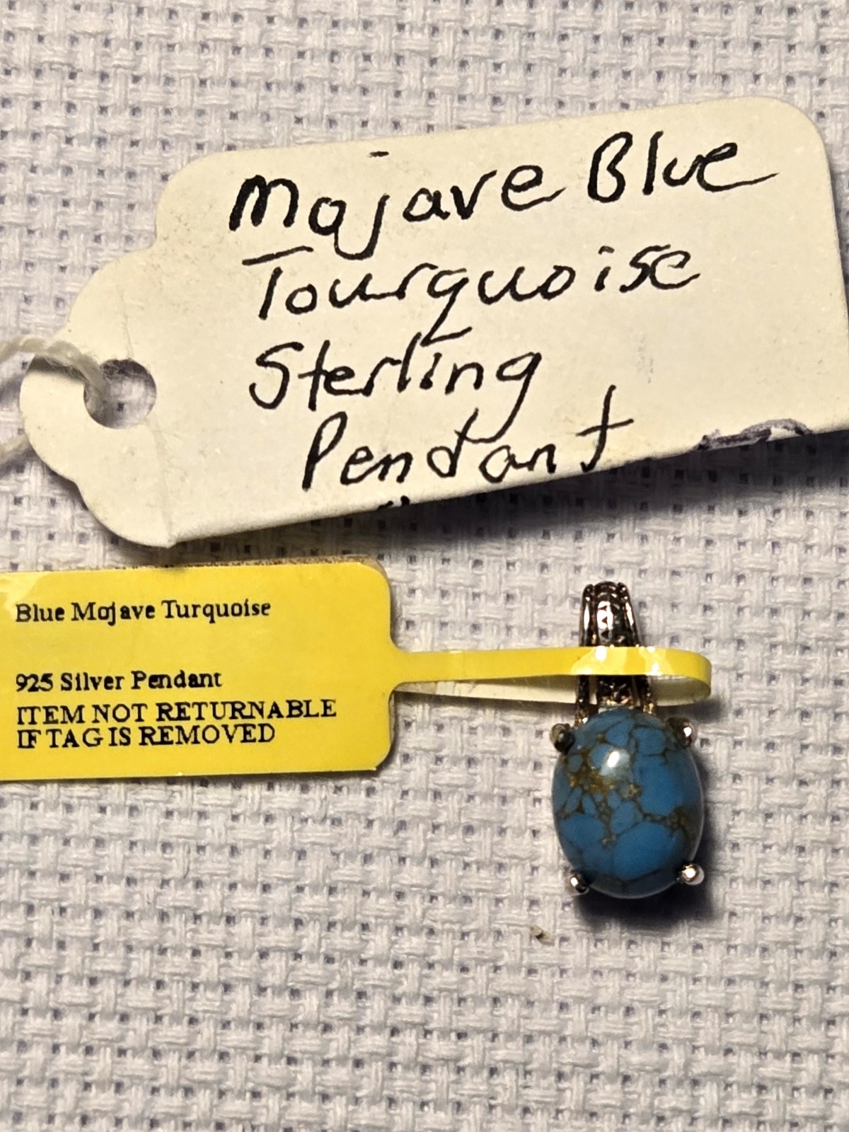 925 Sterling Silver Oval Mojave Blue Turquoise Pendant, Blue Prong, Signed
