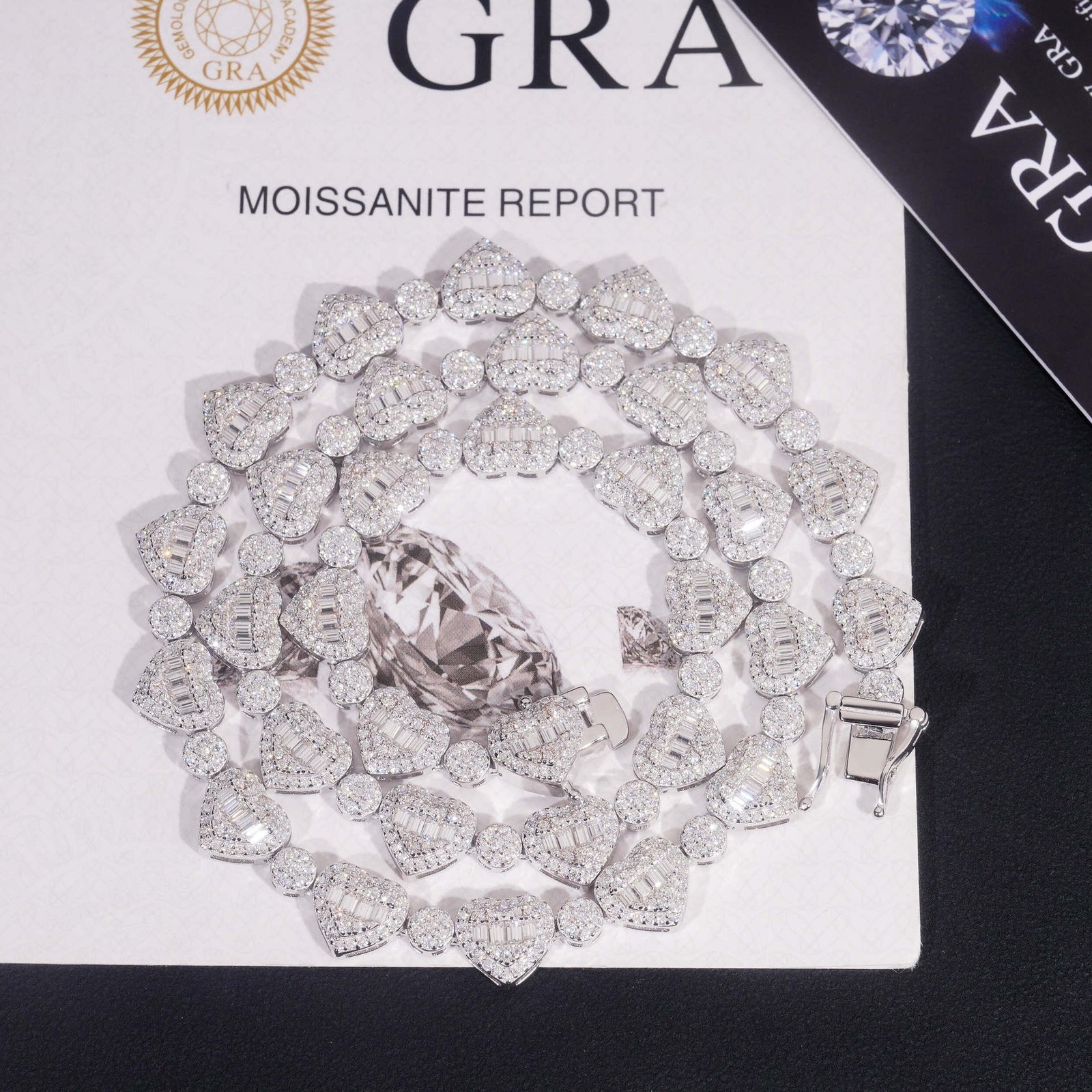 VVS1/D Moissanite Heart Link Bracelet Necklace Mens Womens – 925 Sterling Silver