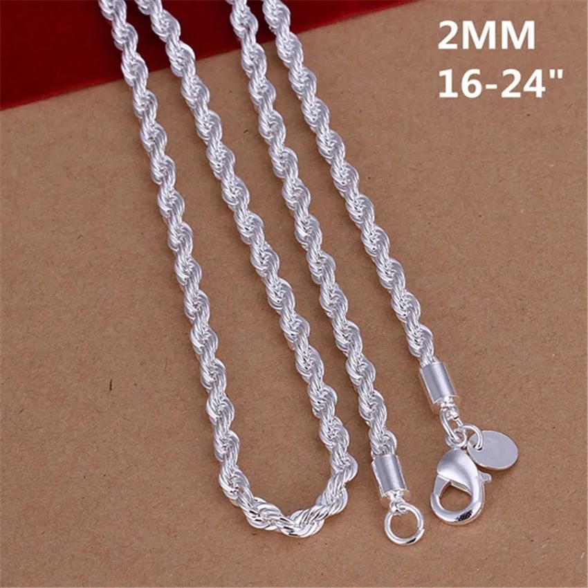 “4mm Diamond Cut Solid 925 Sterling Silver Italian Rope Chain Necklace for Men