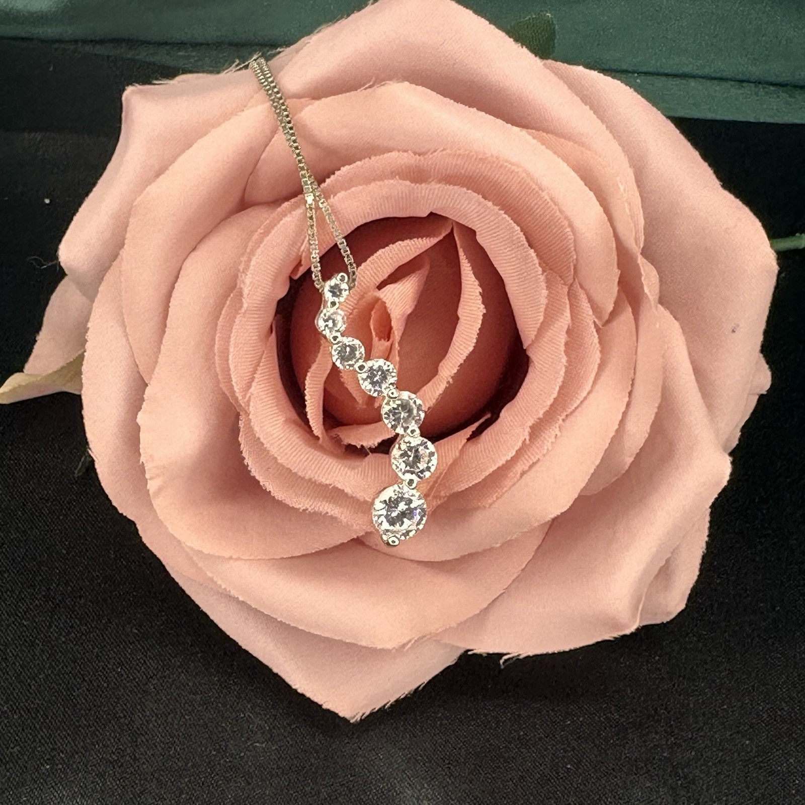 925 Sterling Silver CZ Graduated Drop Pendant Necklace Dainty Chain Elegant