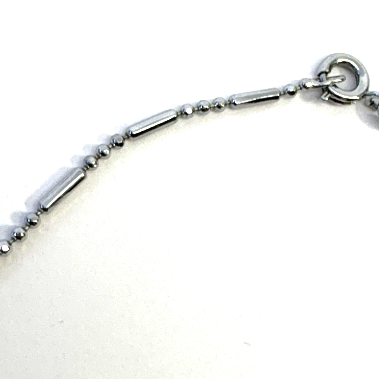 18KGP White Gold Plated Beaded Bar link Chain Necklace 18” Silver Tone