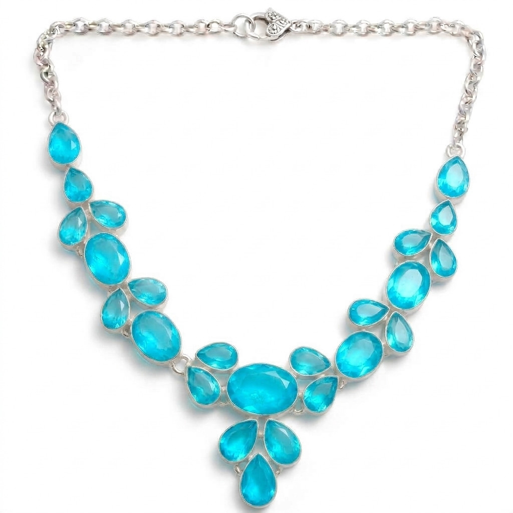 Paraiba Tourmaline Gemstone 925 Sterling Silver Jewelry Necklace Size-17-18″