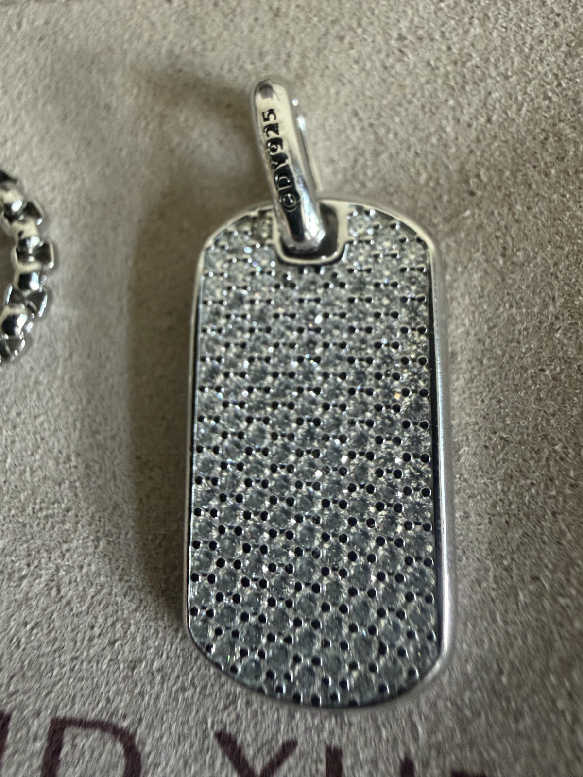 925 Silver David Yurman Diamond Dog tag Pendant with 22″ Chain Necklace