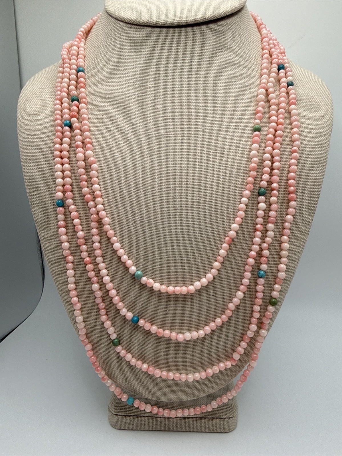 Jay King Super Long 96” 8ft Long Angel Skin Coral & Turquoise 925 Bead Necklace