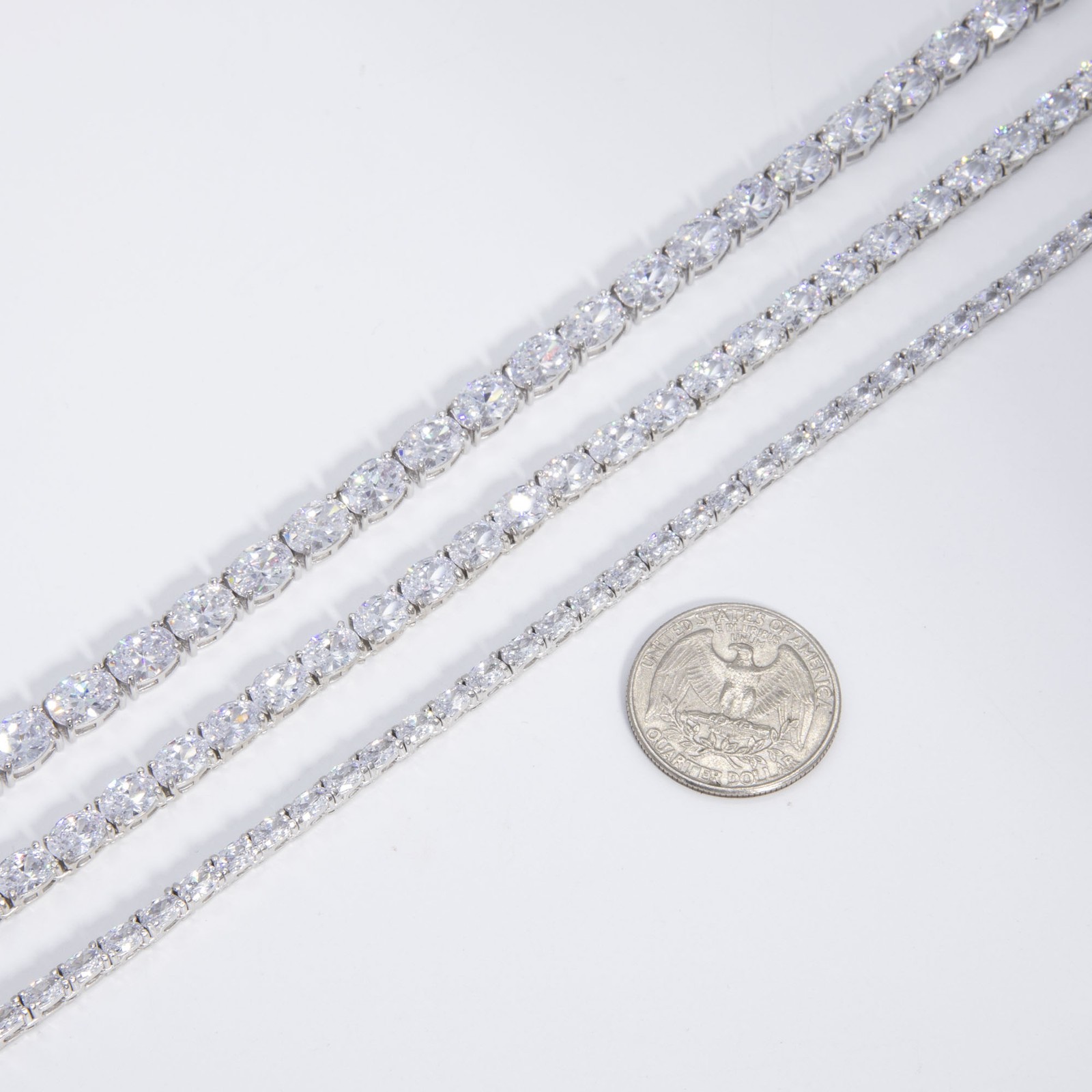 Shiny Oval-Cut Tennis Chain Necklace Sterling Silver 925