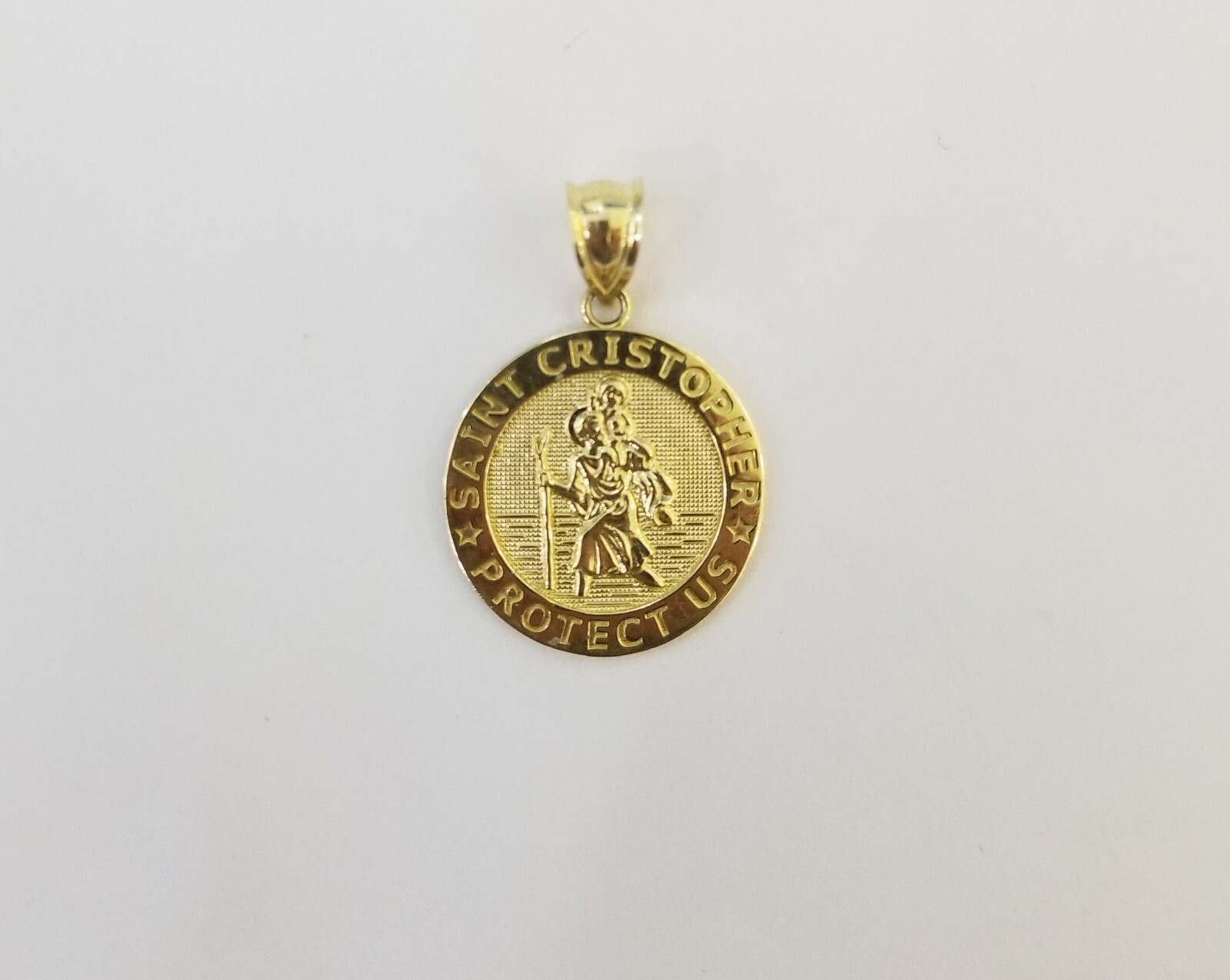 10k Yellow Gold Circle Saint Christophe Charm 10kt Round Pendent Real Gold