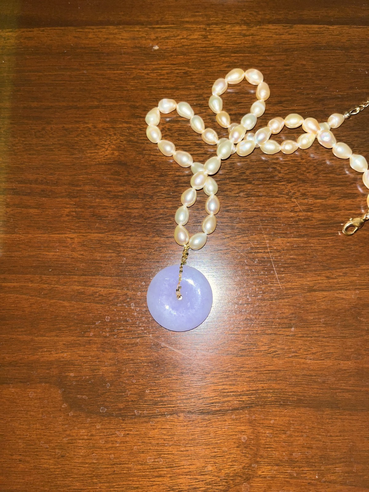 Certified Natural Purple jade Jadeite Pendant & Pink Freshwater Necklace 1″ 平安扣