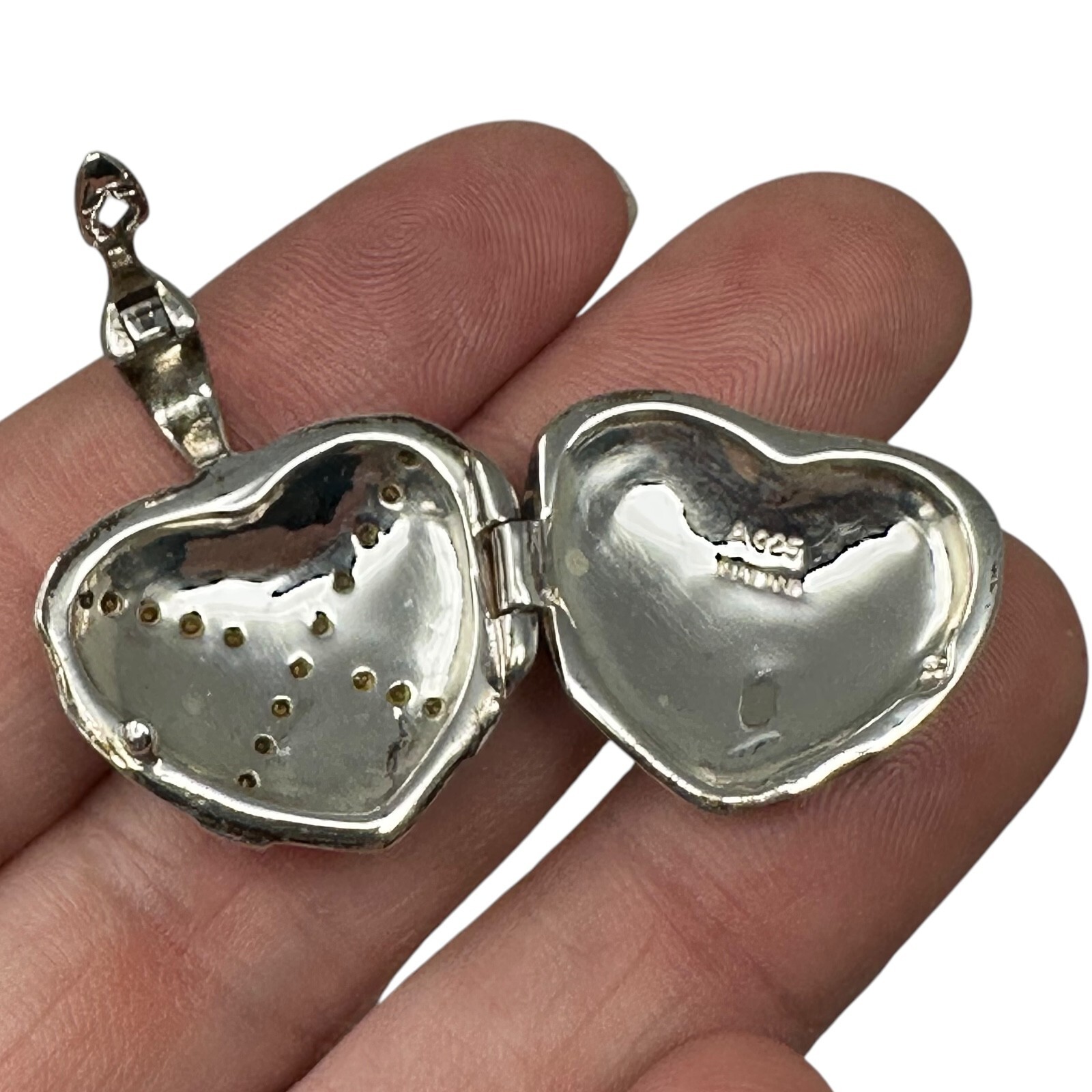 925 Marcasite Heart Enhancer Locket Sterling Silver CZ Pendant Thailand 8.48 g