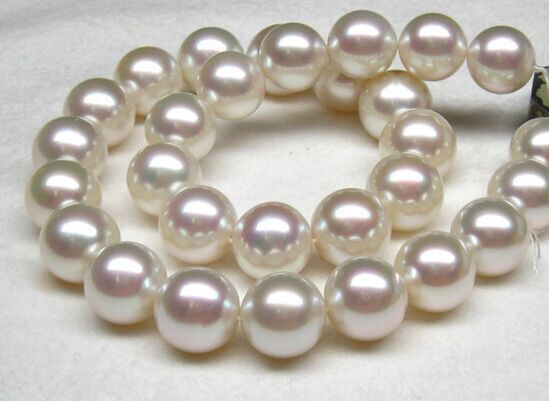 Huge 17″12-15mm natural south sea genuine white round pearl necklace 14k 652
