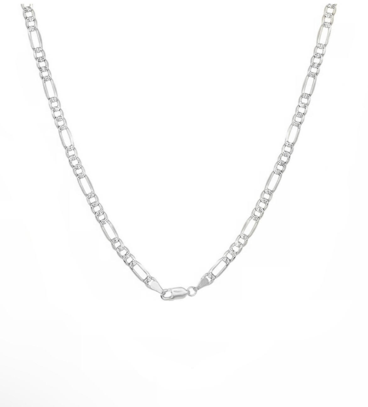 Italian Sterling Silver Figaro Link Pave Chain Necklace 925 Silver Chain UNISEX