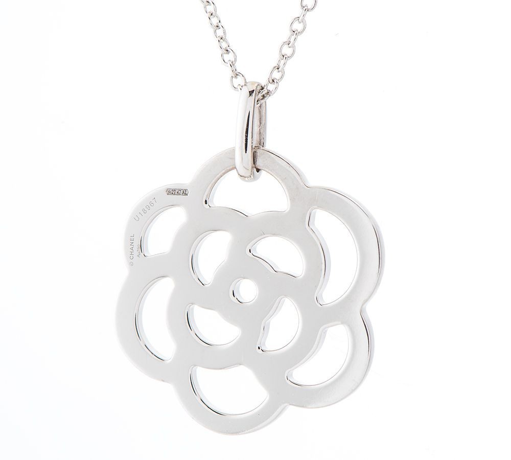 CHANEL Camellia Diamond Necklace White Gold Pendant 17.3 inches in Rare