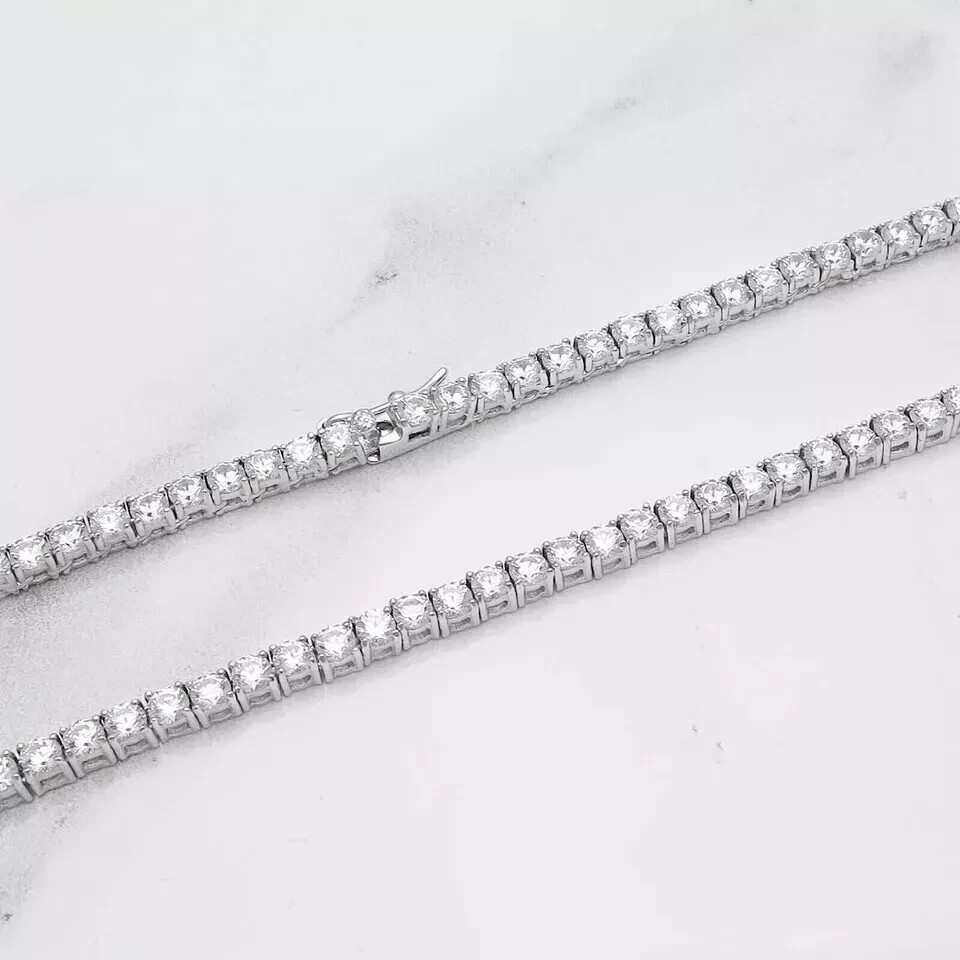 Round Cut Lab-Created Diamond Tennis Necklace 14K White Gold Plated Silver