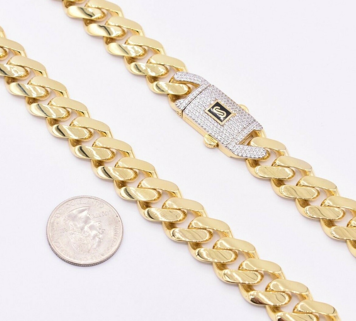 15mm Miami Cuban Royal Curb Chain Necklace Box Clasp Real 14K Yellow Gold