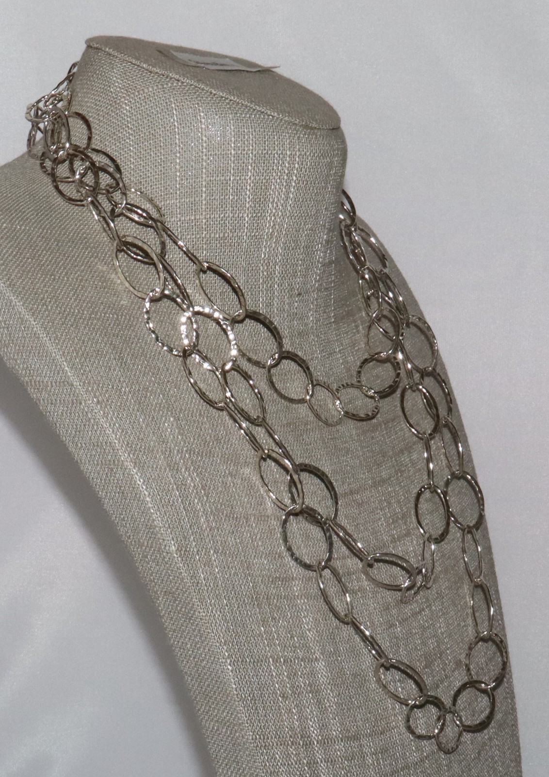 Vintage Prochain Sterling Silver Hammered Oval Link 60″ Long Necklace 51 grams