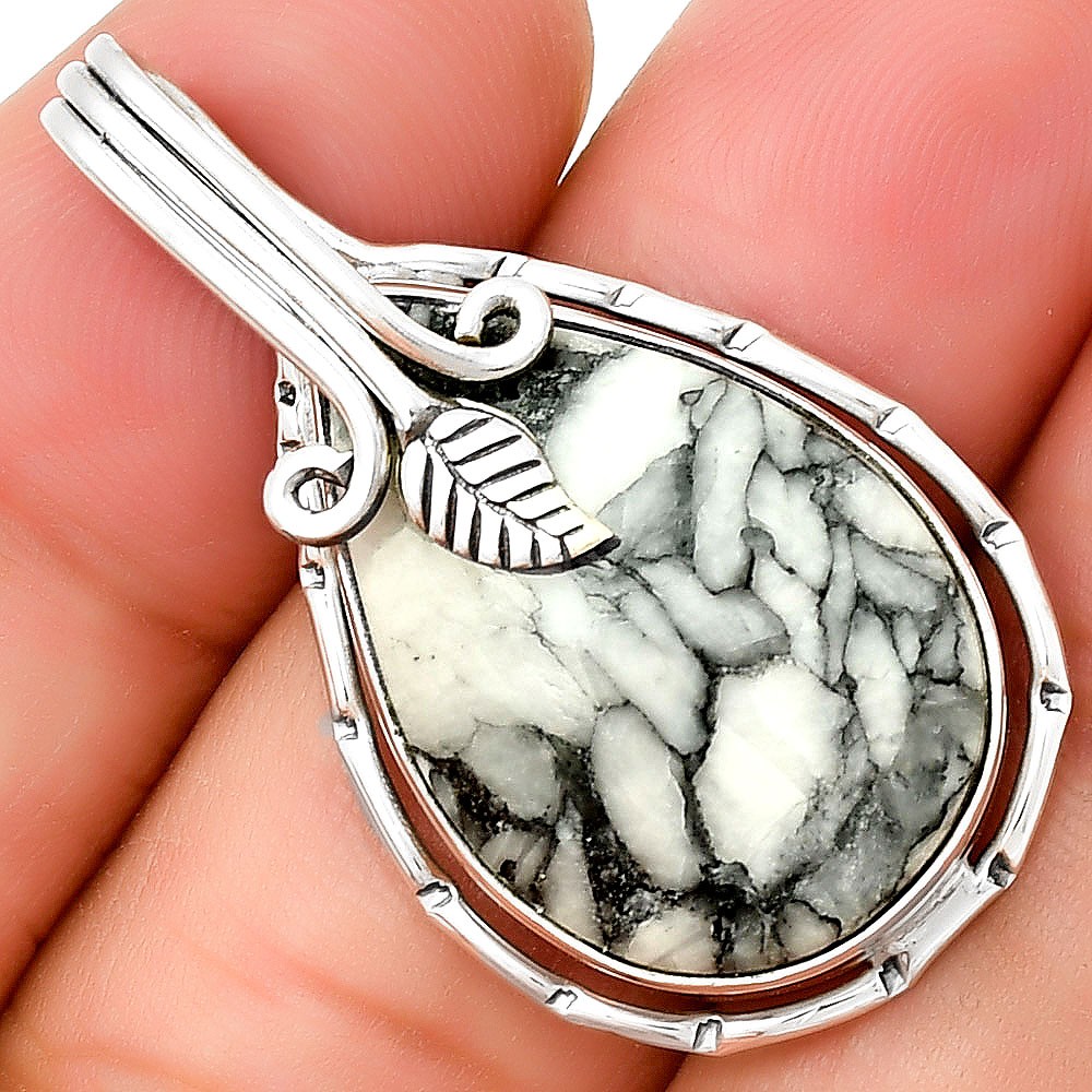 Natural Pinolith Stone 925 Sterling Silver Pendant Jewelry P-1643