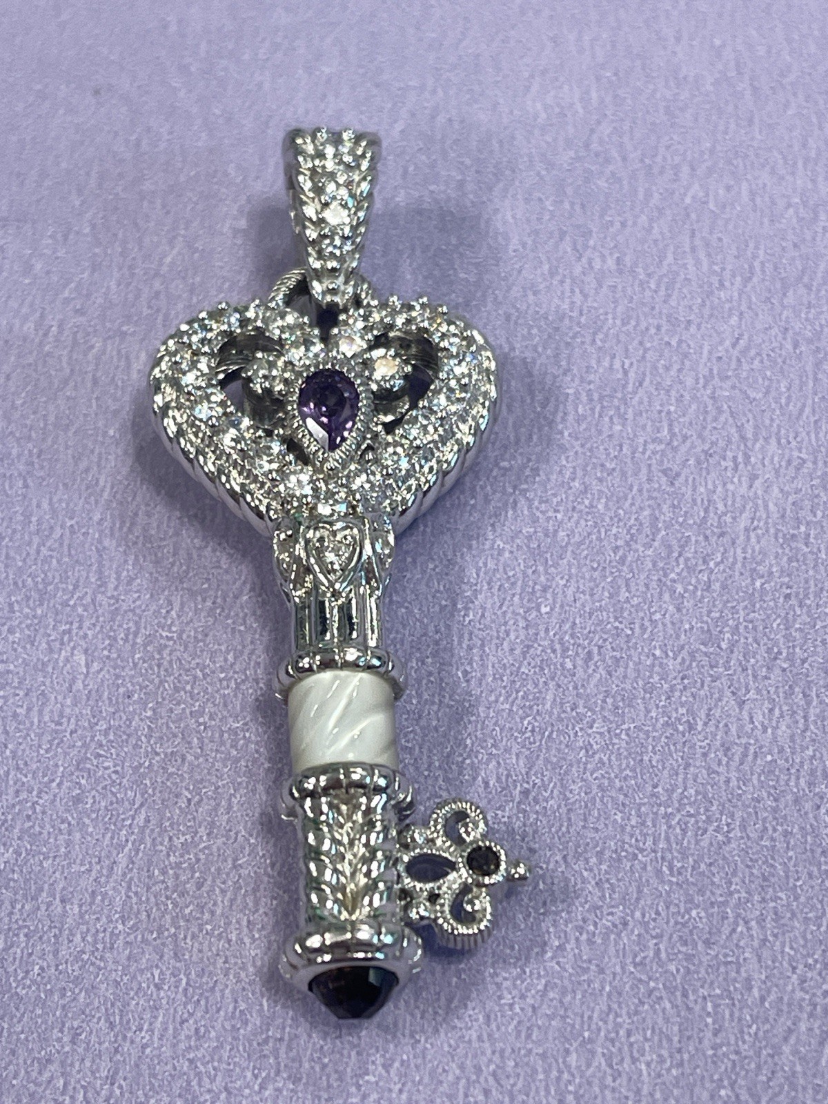 JUDITH RIPKA STERLING SILVER KEY PENDANT ENHANCER -PLEASE LOOK SO BRIGHT CZ’s!!