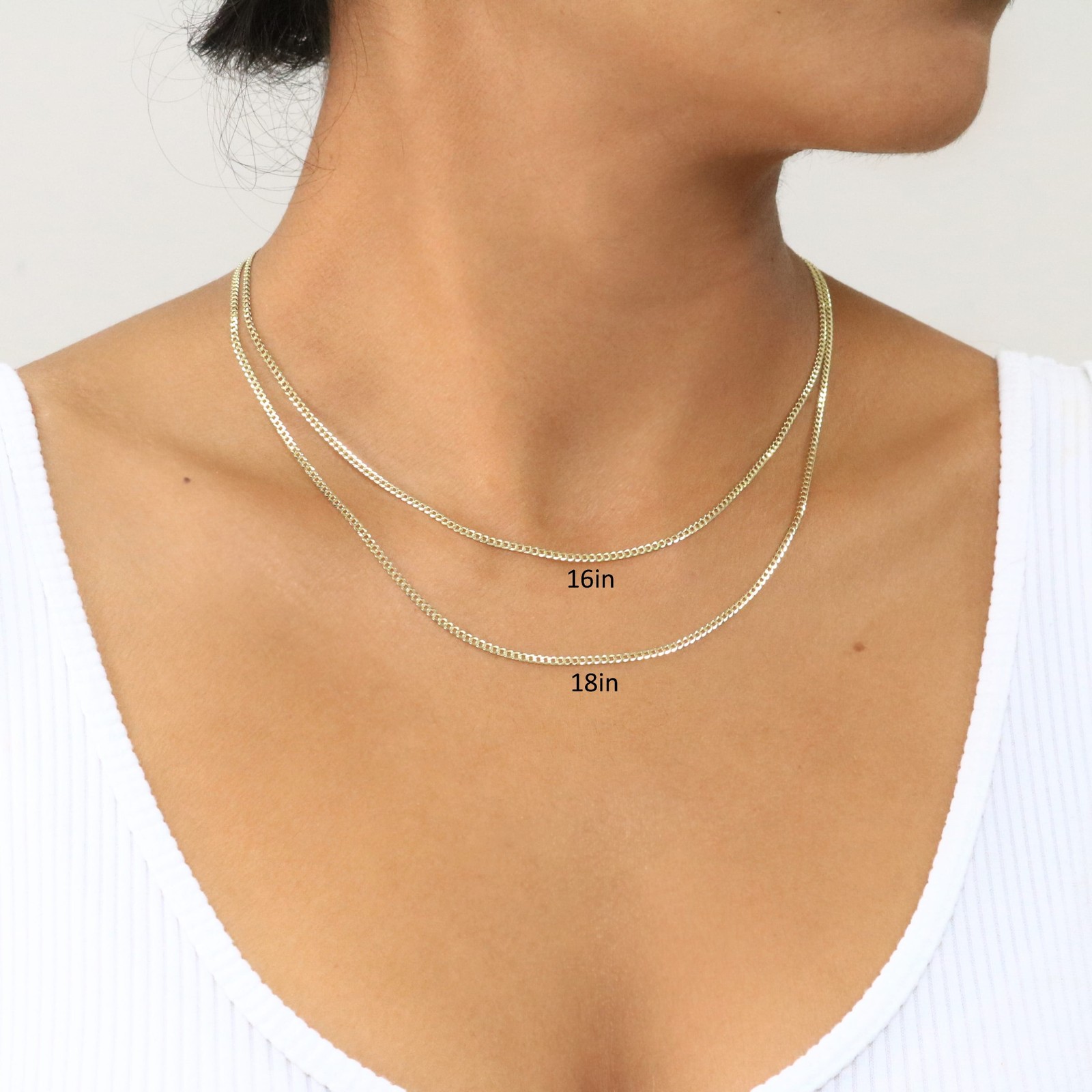 14K Yellow Gold 2mm Women Solid Curb Cuban Chain Link Italian Necklace 16″