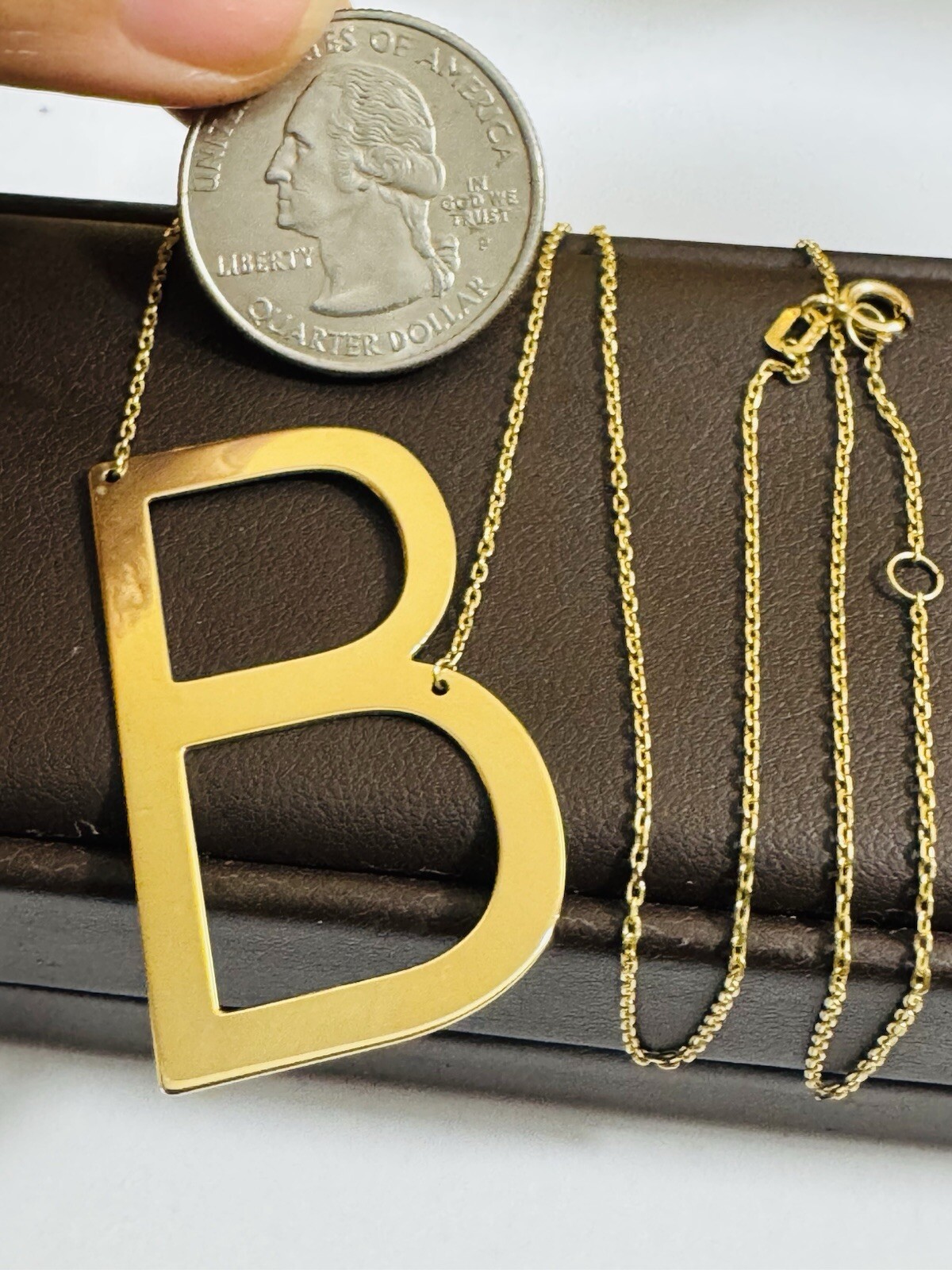 18K 750 Fine Gold Letter B initial Necklace 16.5/17.5” Long 1mm 4.8g WOMENS