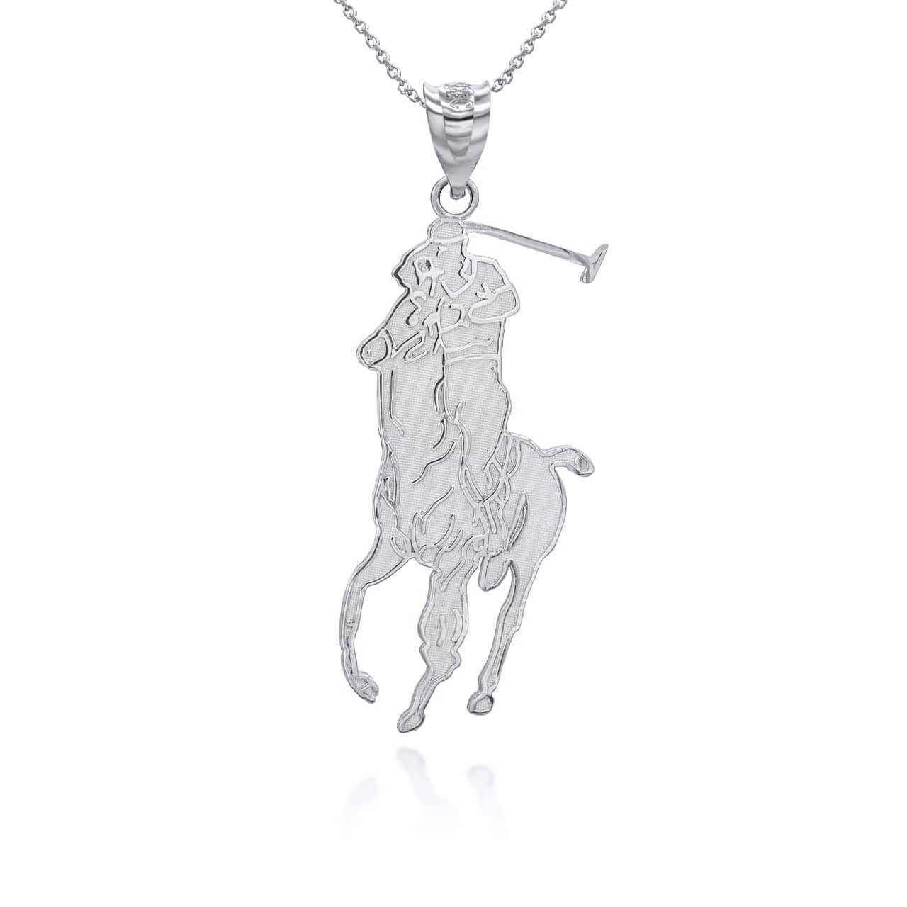 Gold Polo Sport Horse Riding Jockey Pendant Necklace (Yellow/Rose/White)