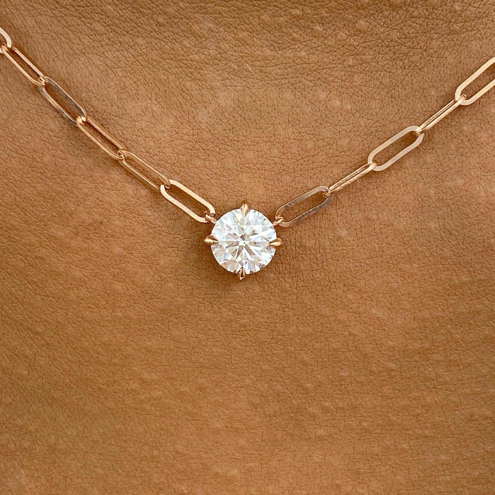 1ct Round Pendant Necklace Rose Gold 14K Labcreated Diamond E/VVS2 Cert