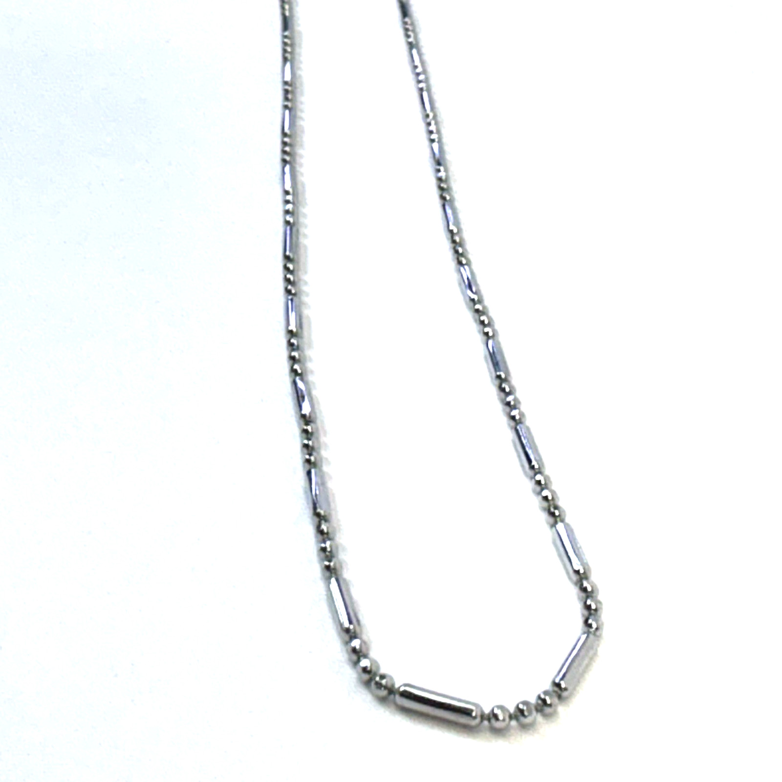 18KGP White Gold Plated Beaded Bar link Chain Necklace 18” Silver Tone