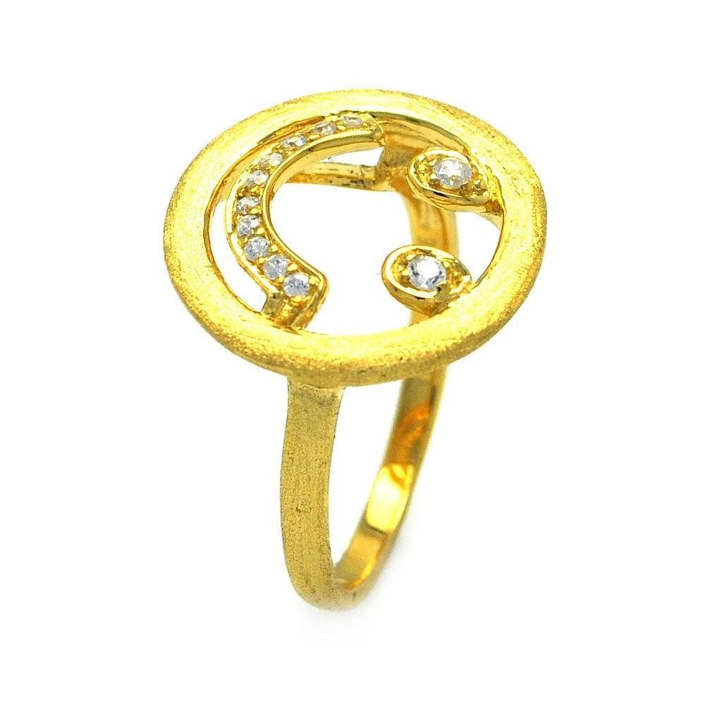 .925 Sterling Silver Gold Plated with Satin Finish CZ Smiley Face Ring