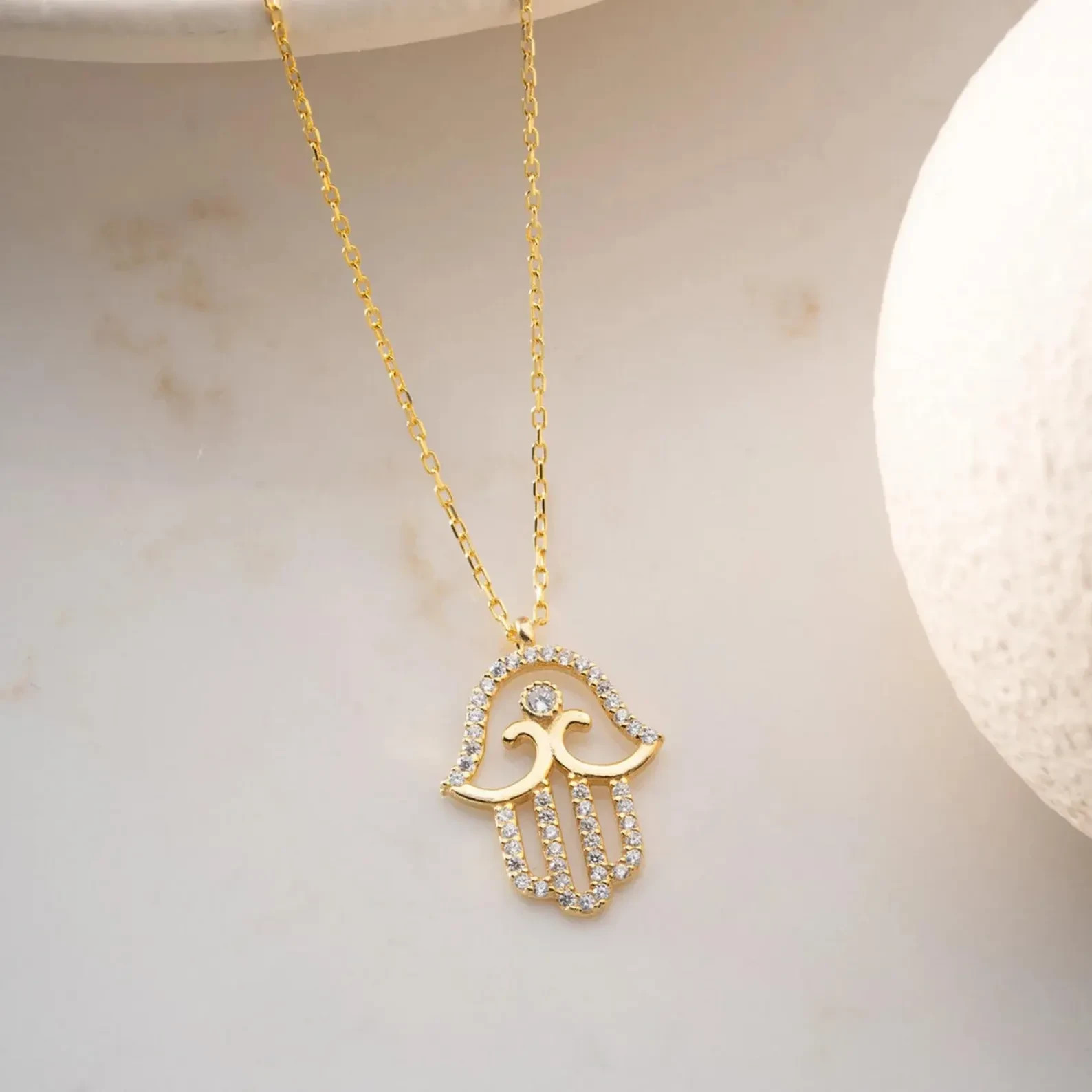 0.40 Ct Round Moissanite Hamsa Religious Womens Necklace 14K Yellow Gold Plated