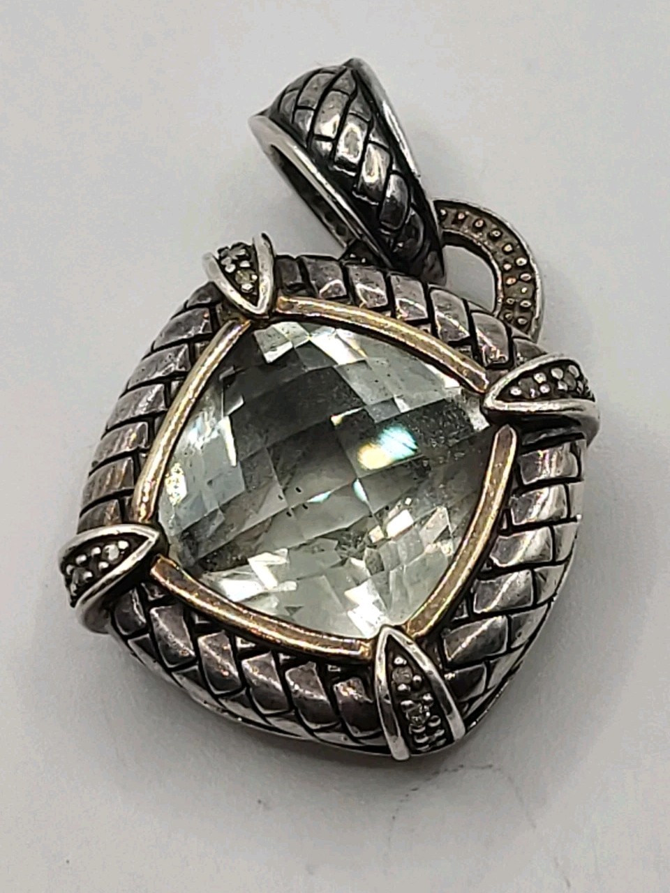 TOWN & COUNTRY T&C Faceted Aquamarine Detailed 14k & Sterling Pendant Enhancer