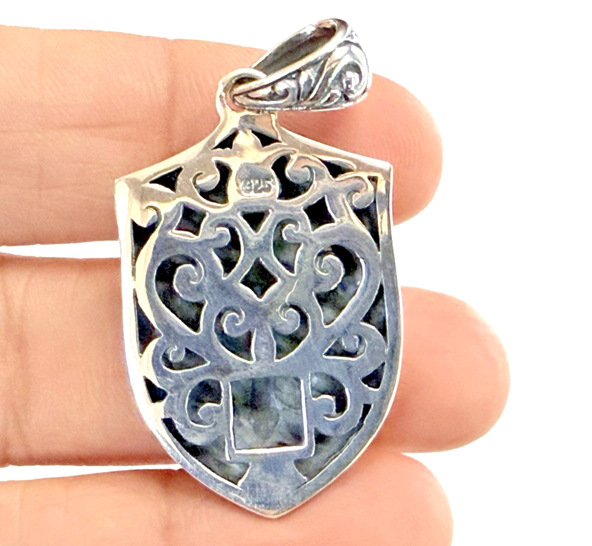 925 Sterling Silver Cross Shield Rib Cage Pendant Religious Faith Charm
