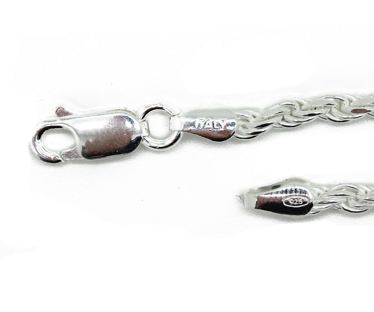 .925 Sterling Silver Rope Chain Italy Necklace Mens Link 16-30In 3mm