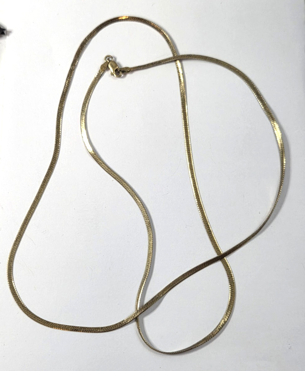 Sterling Silver 925 Italy Gold Vermeil 30″ Herringbone Chain Necklace (7g)