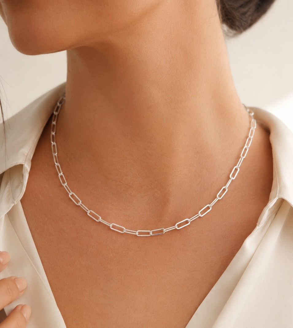 Silver Paperclip Link Necklace Elegant Chain Necklace Minimalist Jewellery Gift