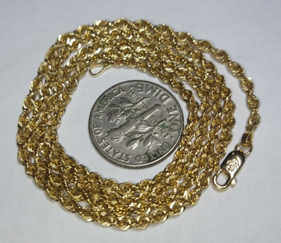 14k gold 2.25mm hollow diamond-cut rope chain necklace 2.37 grams – 18.75″