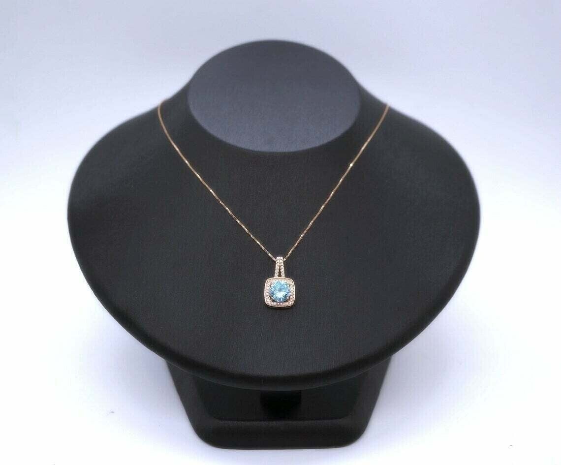 2Ct Round Cut Lab-Created Aquamarine Halo Pendant 14K Rose Gold Plated Silver