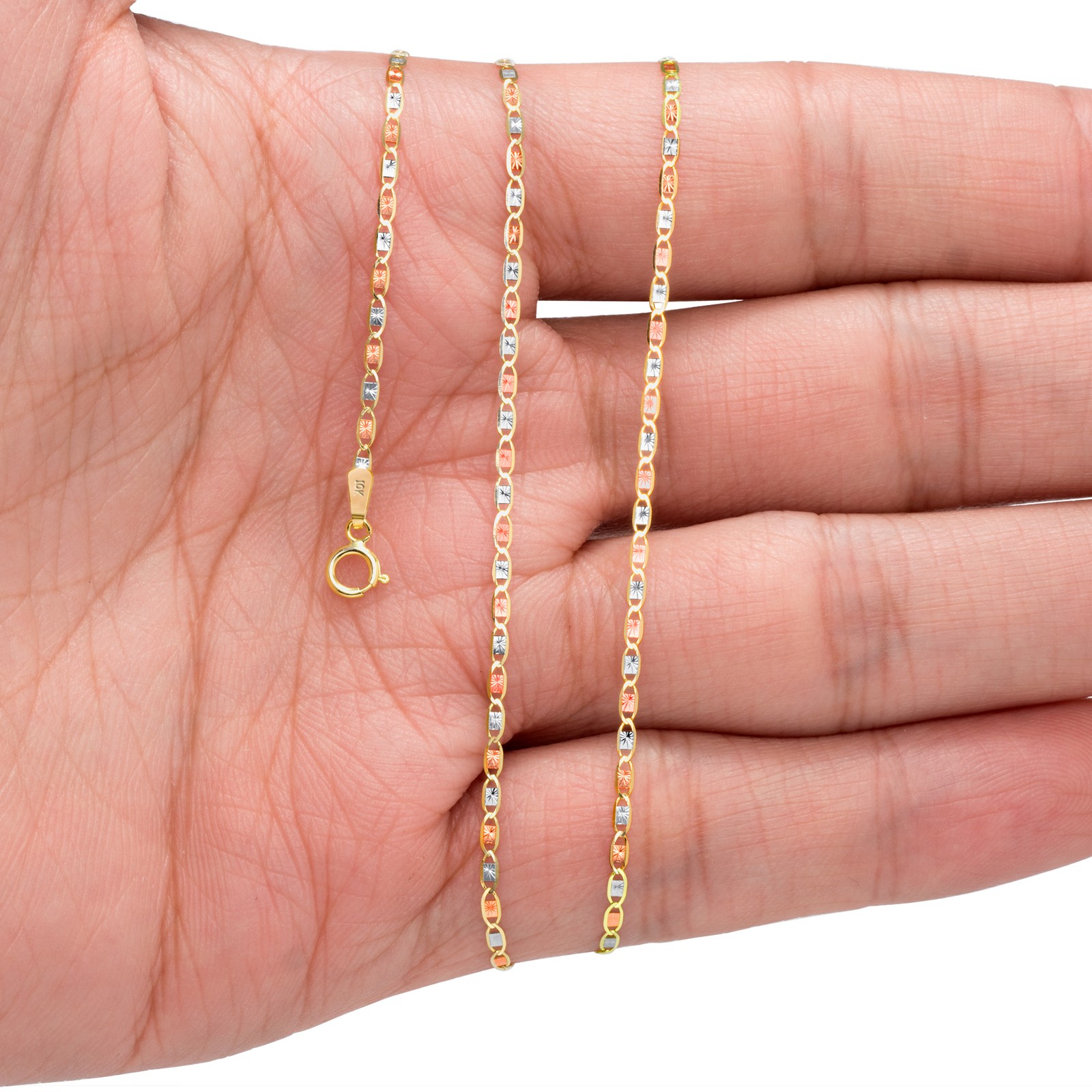 10K Tri Color Gold 1.5mm-5mm Valentino Mariner Anchor Chain Necklace 16″- 26″