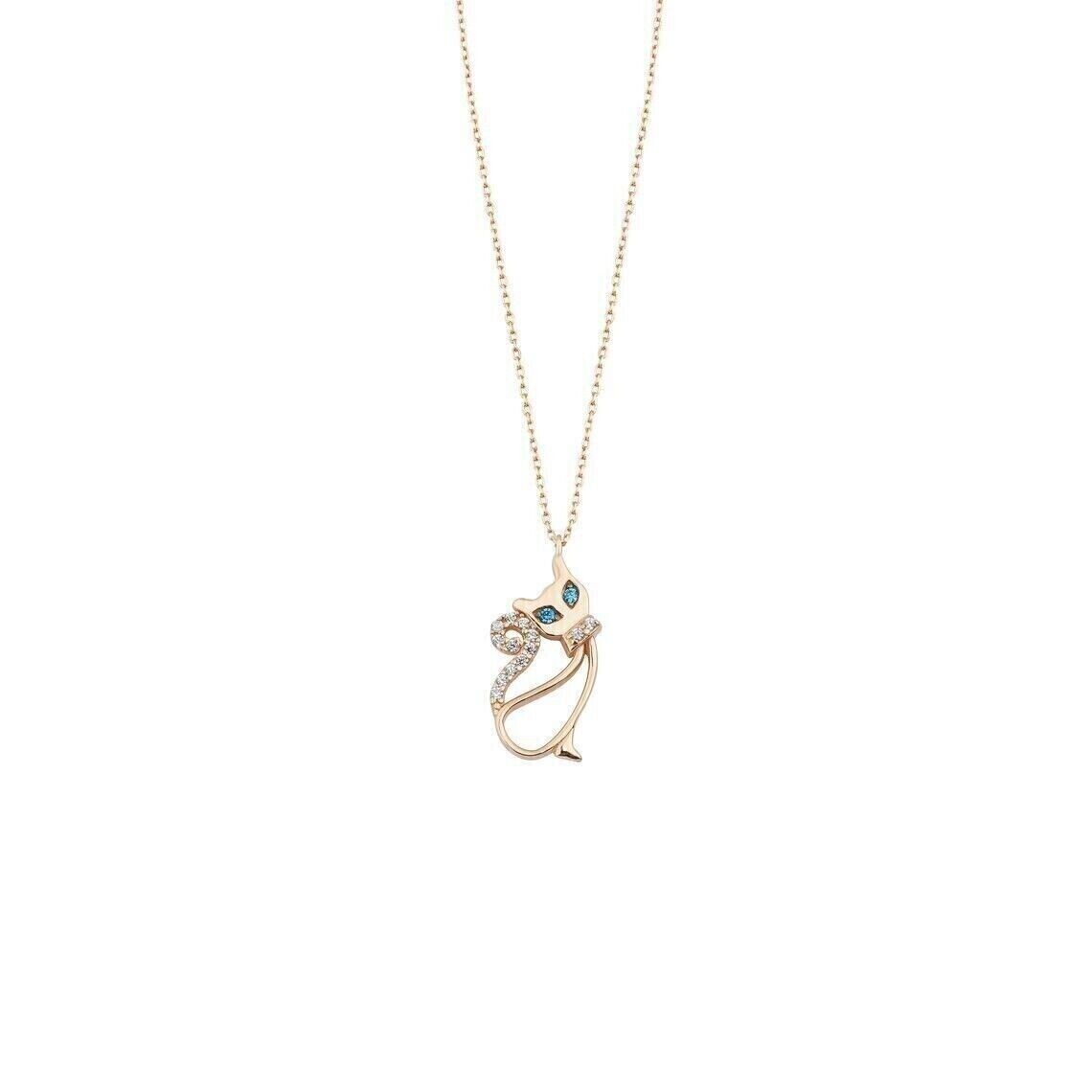 1.22Ct Round Cut Lab-Created Blue Topaz Cat Pendant 925 Sterling Silver