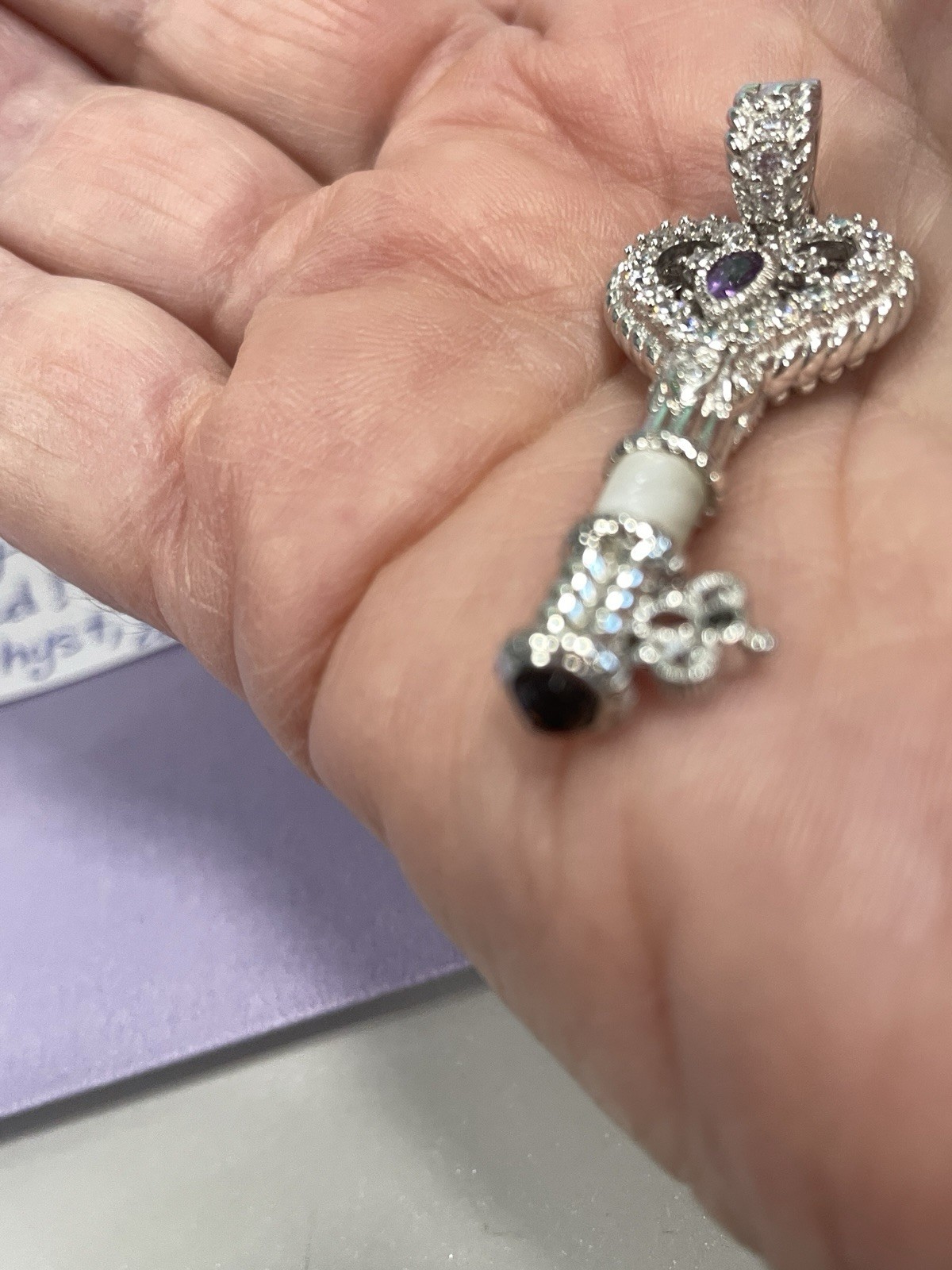 JUDITH RIPKA STERLING SILVER KEY PENDANT ENHANCER -PLEASE LOOK SO BRIGHT CZ’s!!