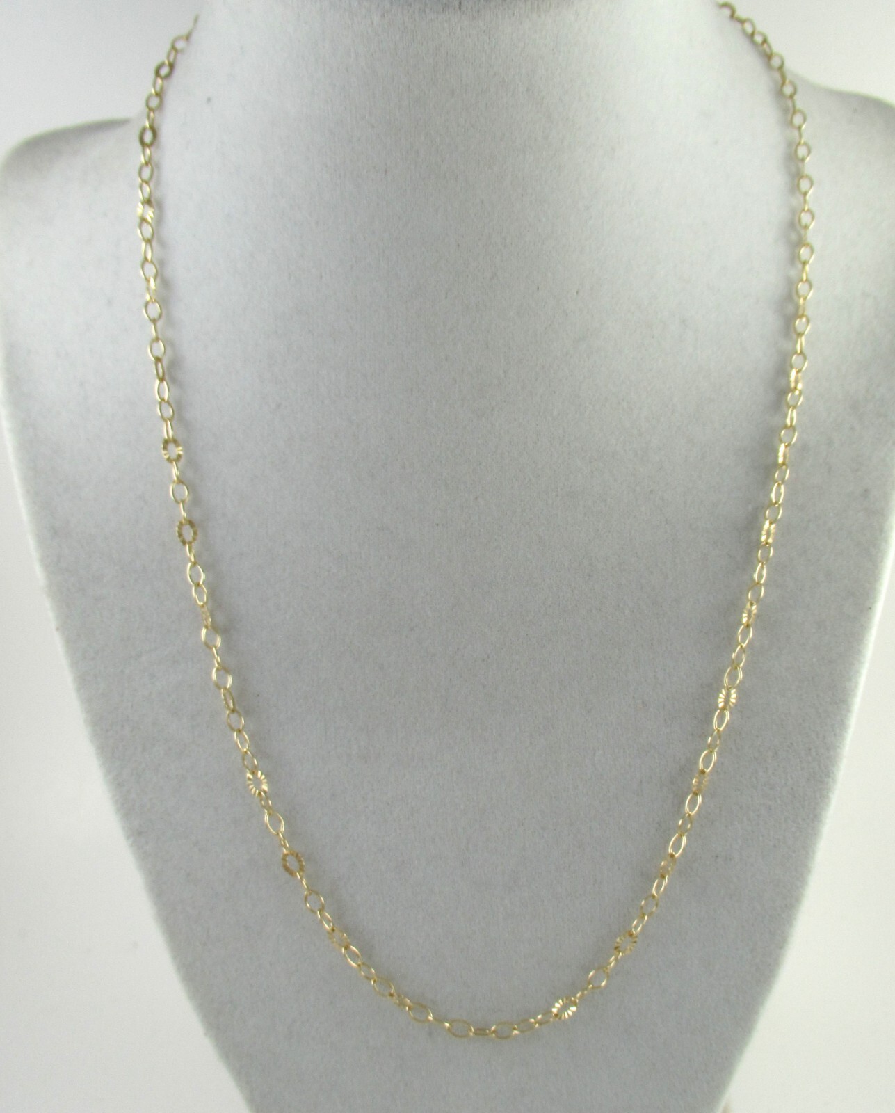 Yellow Gold on .925 Sterling Silver Chain Necklace Bright Cut Fancy Link Oval
