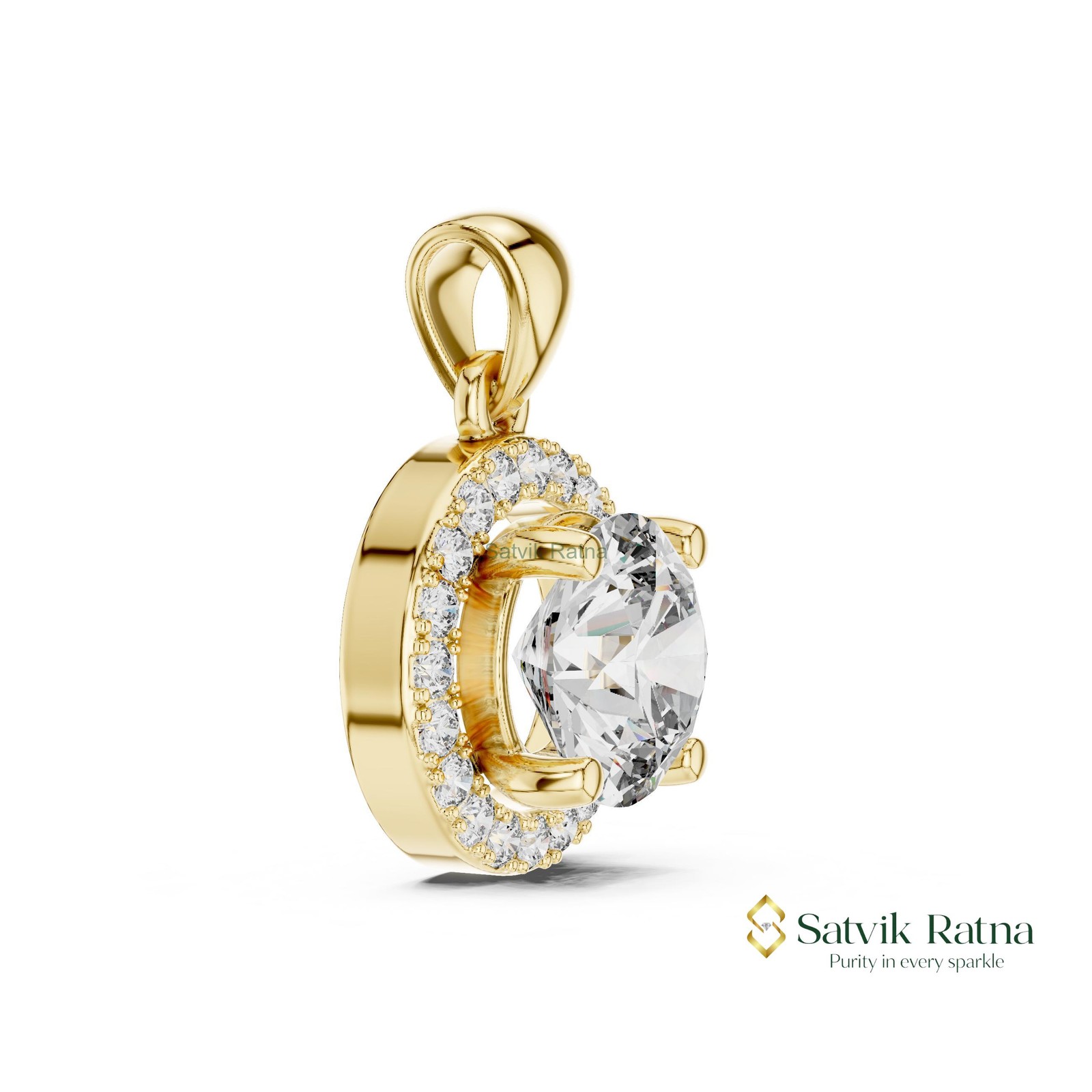 Wedding Lab Grown Diamond Custom Made Women Pendant 14K Yellow Gold Round IGI