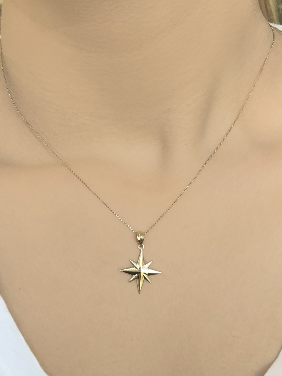 Solid Gold North Star Pendant Necklace (Available in Yellow/Rose/White Gold)