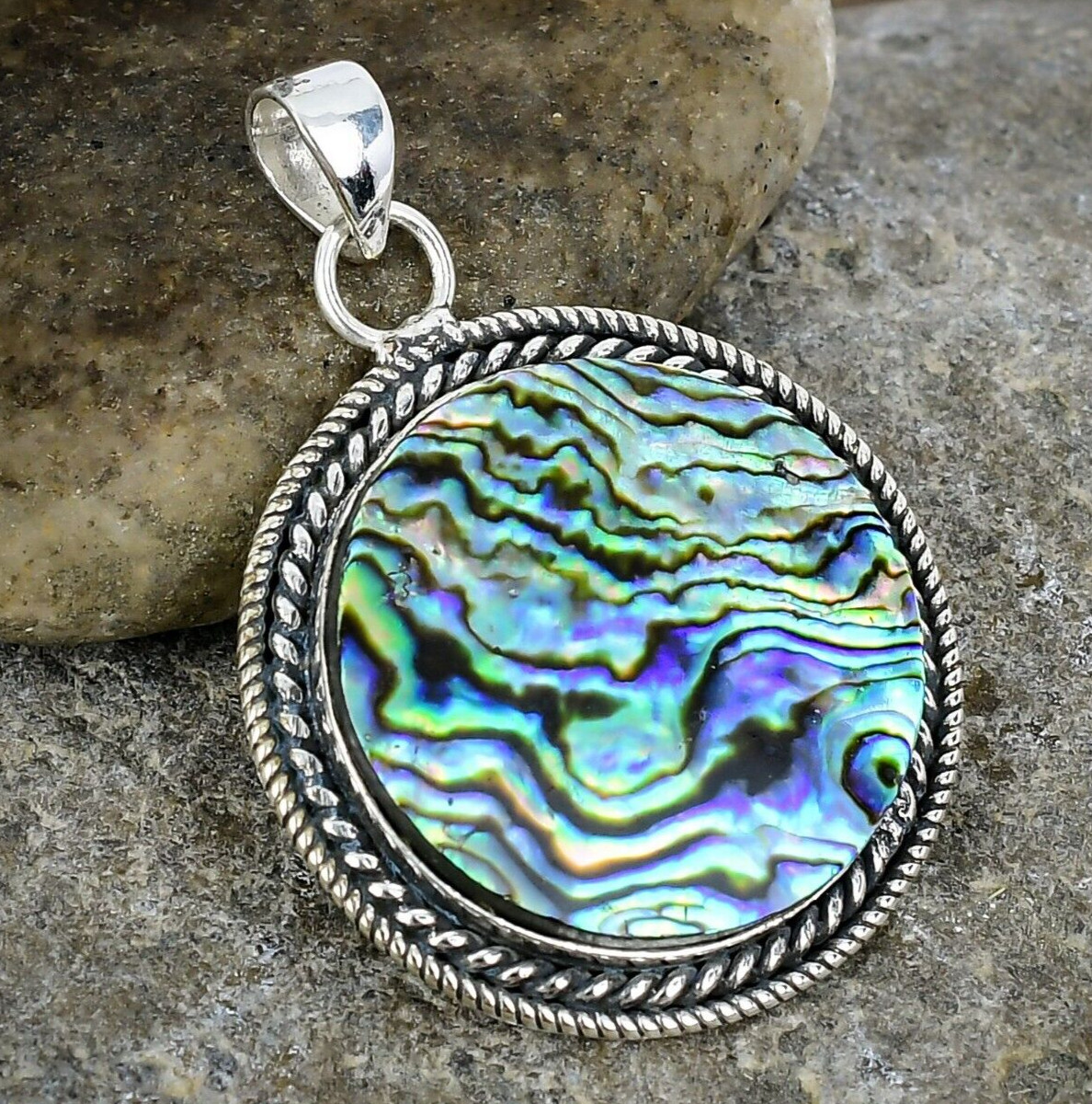 Abalone Shell Gemstone Handmade Solid 925 Sterling Silver Pendant Jewelry